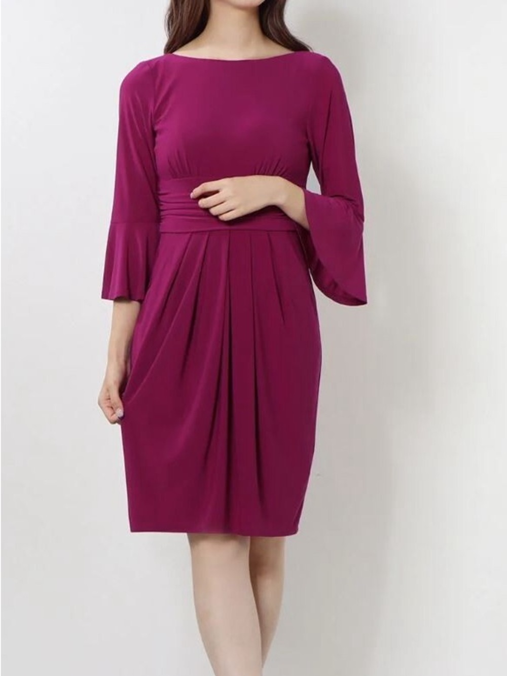 Eliza J Women's Fuchsia Boatneck Waist-Pleated Dress- NWT!